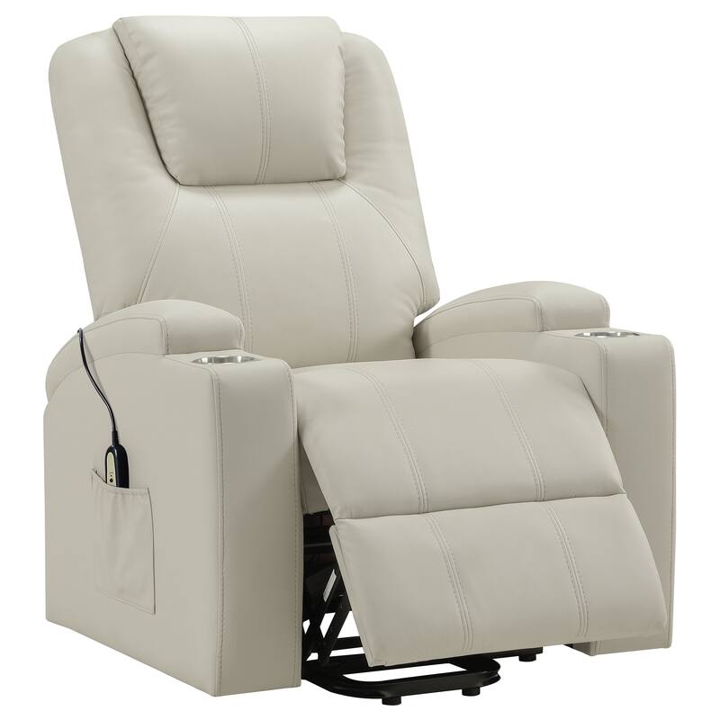 Armstrong Upholstered Power Lift Massage Recliner - Ivory