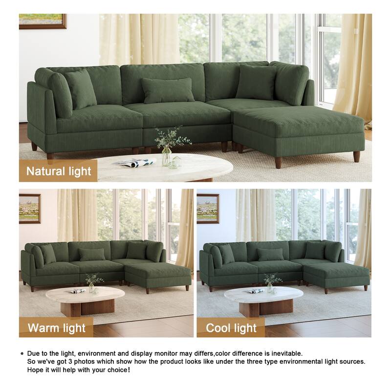 112" W Modern Upholstered Corduroy Modular Sectional Sofa
