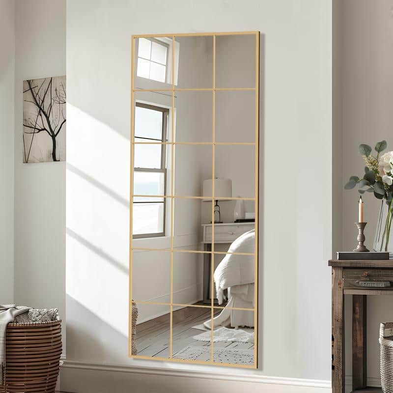 Wrought Iron Grid Full Length Arch Rectangle Frame Window Mirror Freestanding