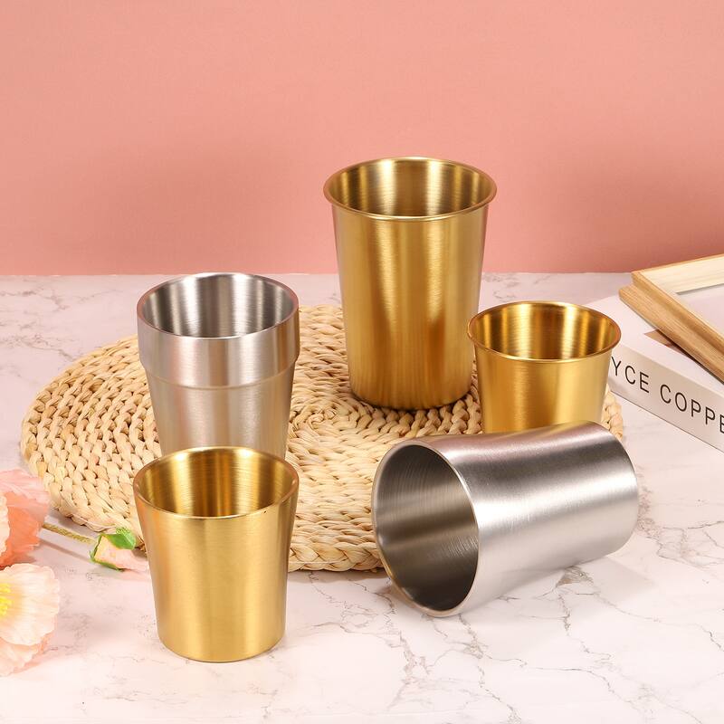 4 Pcs 304 Stainless Steel Cups, Drop-Resistant Metal Water Glasses Cup - Silver
