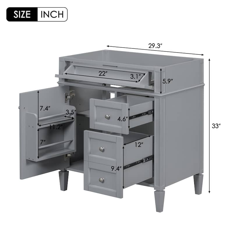 (Base Only)Modern Bathroom Storage Vanity Base with 2 Drawers and a Tip-out Drawer