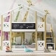preview thumbnail 12 of 10, Stylish & Simple Twin over Twin House Bunk Bed with White Storage Staircase and Blackboards, for a Family with 2 Kids, White