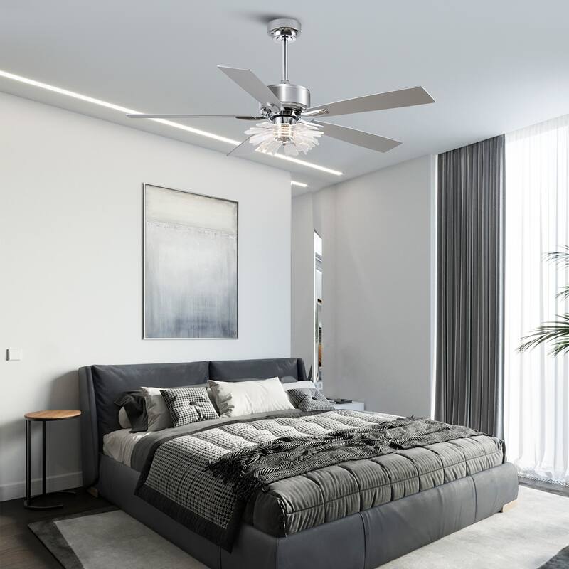 52" Chrome Reversible 5-Blade Modern LED Ceiling Fan with Light and Remote