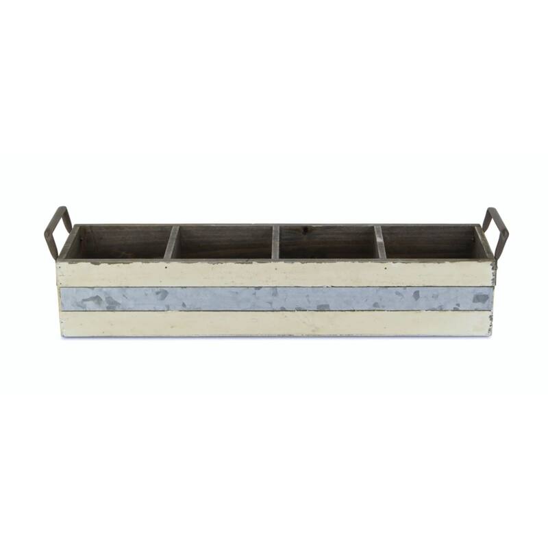 18" White and Brown Country Rustic 3 Slot Storage Caddy