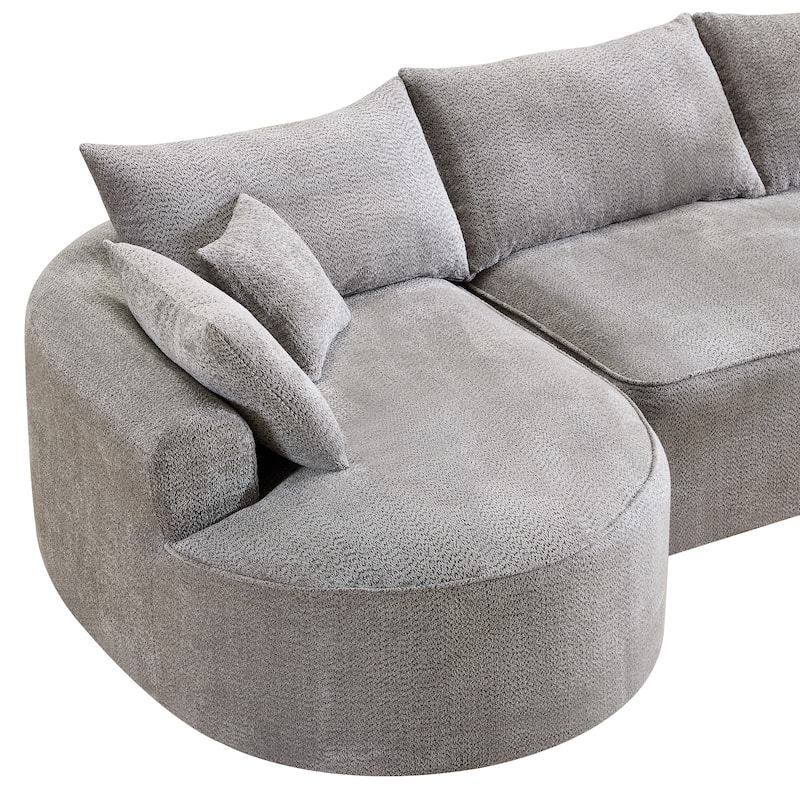 Curved Chenille Sectional Sofa Boneless Sofa Leisure Couch for Living Room, Grey