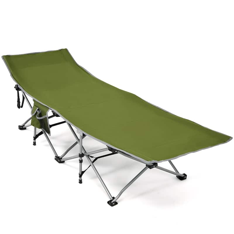 Folding Camping Cot Heavy-Duty Outdoor Cot Bed w/ Side Storage Pocket - 74'' x 26'' x 15.7'' - Green