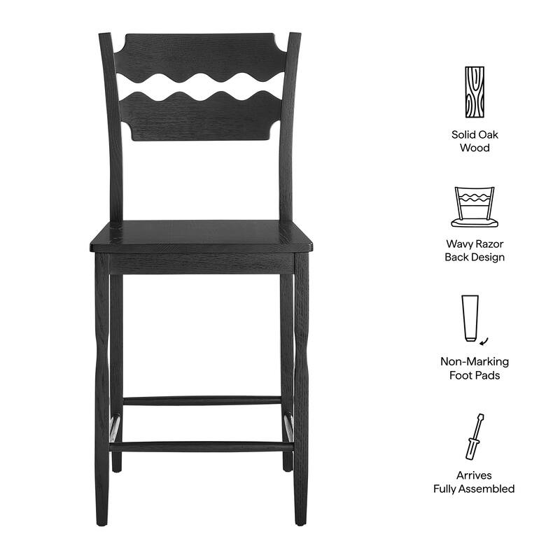 Jax Oak Wood Counter Stool With Wavy Razor Back