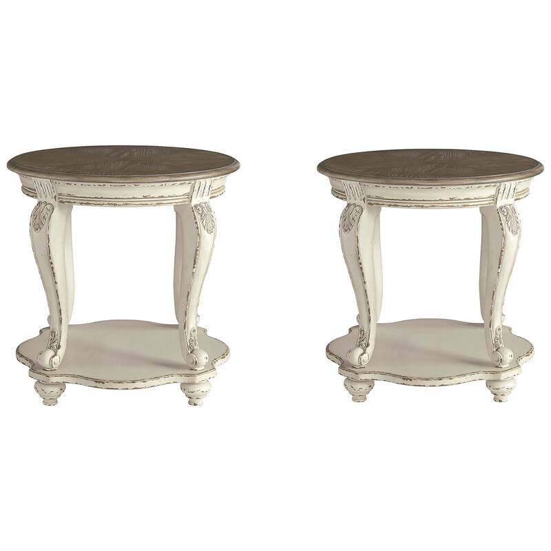 Signature Design by Ashley Realyn White/Brown 2-Piece End Table Package - 26" W x 26" D x 25.88" H