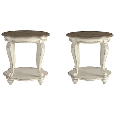 Signature Design by Ashley Realyn White/Brown 2-Piece End Table Package - 26" W x 26" D x 25.88" H