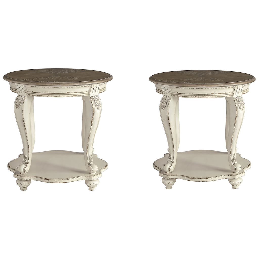 Signature Design by Ashley Realyn White/Brown 2-Piece End Table Package - 26" W x 26" D x 25.88" H