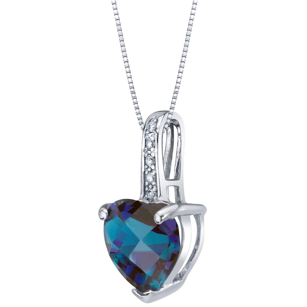 2.25 ct Heart Shape Created Alexandrite and Diamond Pendant in 14k White Gold