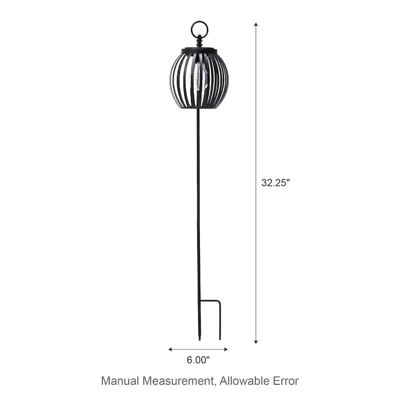 Glitzhome Metal Stripes Waterproof Solar Powered Outdoor Lantern with Garden Stake