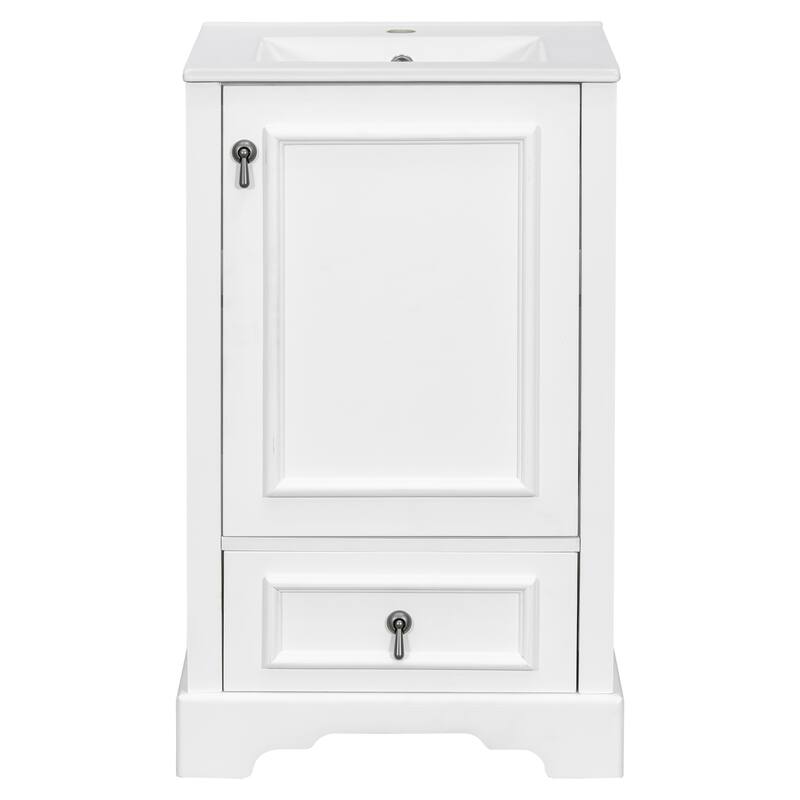 20" Bathroom Vanity with Ceramic Sink Bathroom Storage Cabinet with Adjustable U-Shaped and Drawer