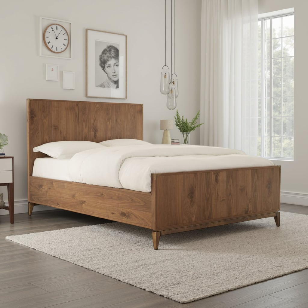 Veldt King Size Panel Bed, Brown Knotty Wood Veneer, Slats, Corner Brackets