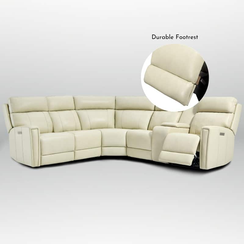 104" W Genuine Leather Power Recliner Sectional Sofa with Zero Gravity, Ajustable Headrest, USB Ports & Console