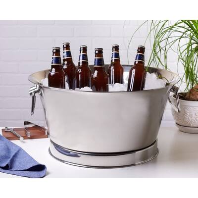 Sol Living Beverage Tub Double Wall Insulated Stainless Steel Drink Bucket with Handles - Silver, 8 Gal