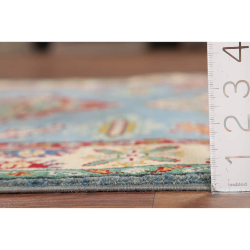 Light Blue Medallion Kazak Oriental Rug Hand-Knotted Wool Carpet - 3'5" x 4'10"