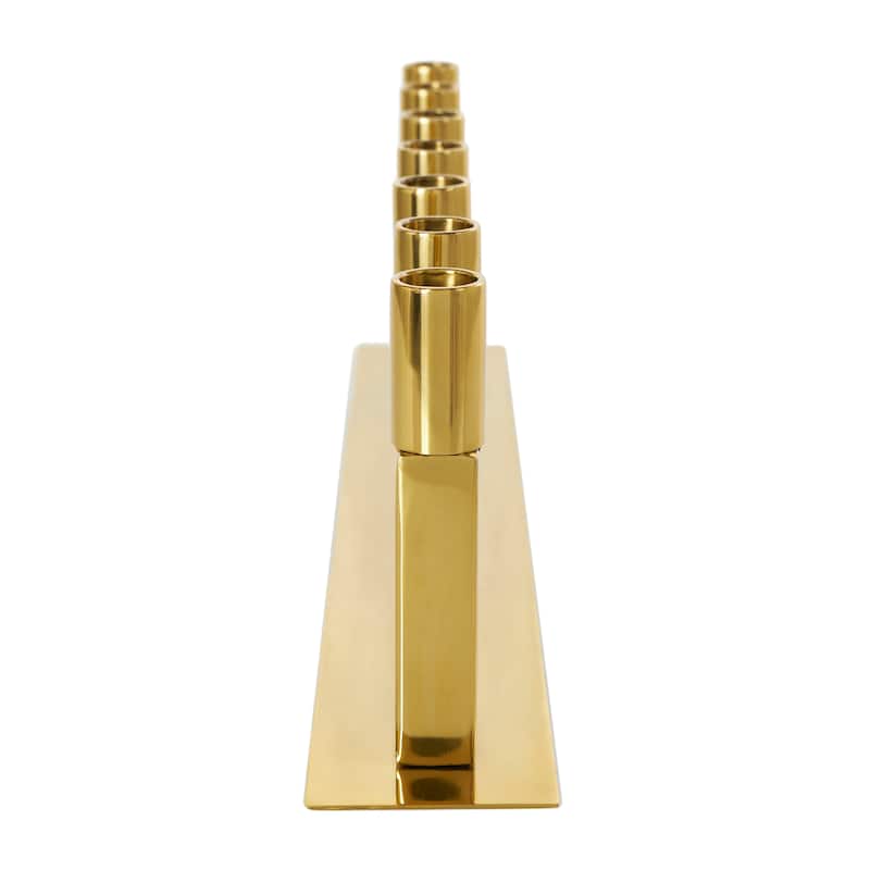 Stainless Steel Metal 7 Candle Candelabra with Rectangular Frame - Gold - Roche River Decor - 3"W x 22"L x 6"H