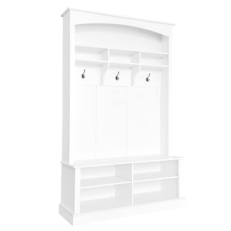 47.2" Entryway Storage Bench – Multi-Functional Hall Tree with 3 Hooks, Open Shelves & Shoe Storage‌