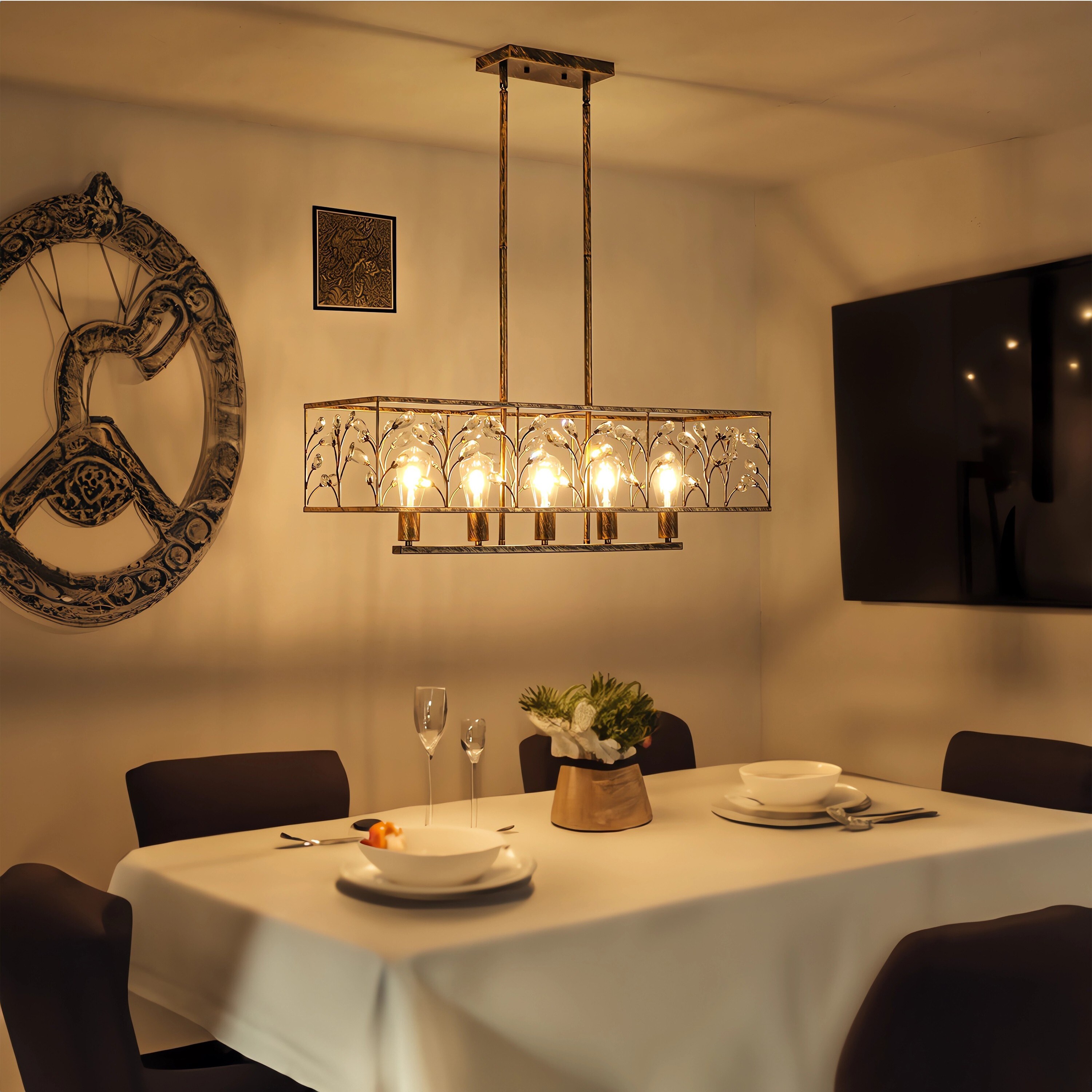 Starsky Farmhouse 5-light Crystal Rectangle Linear Chandelier for