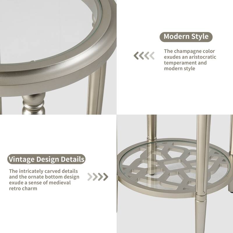 SUNBURY Solid Wood Tempered Glass Side Table with Storage Shelf