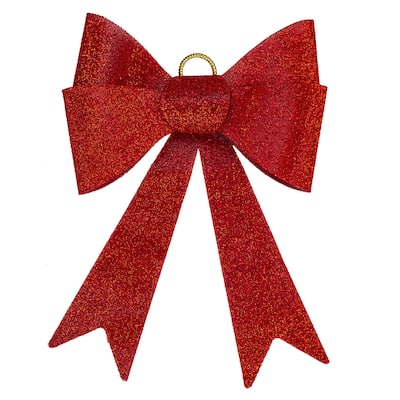 23" LED Lighted Red Tinsel Bow Christmas Decoration with Color Changing Lights