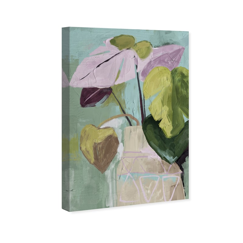 Wynwood Studio Canvas Floral and Botanical Floral Vase Abstract II Green and Light Purple Farmhouse Wall Art Canvas Print