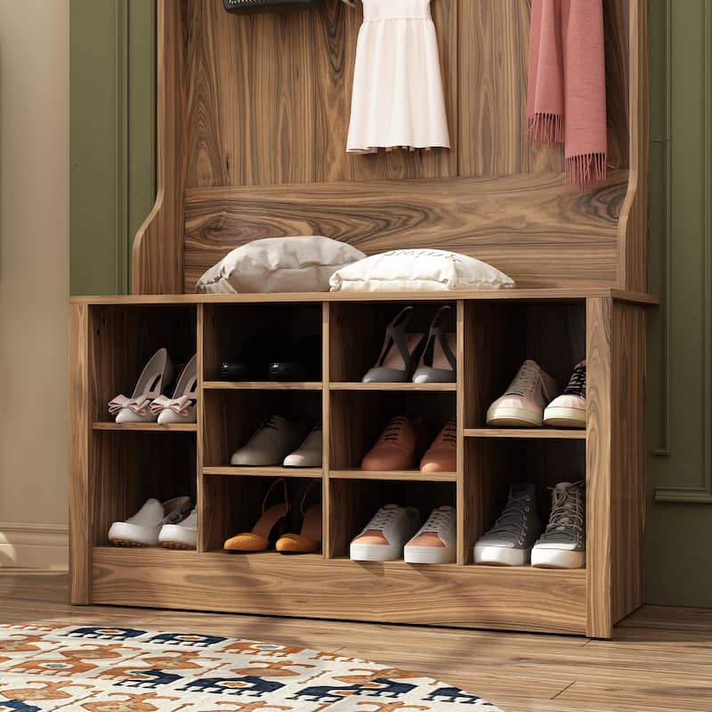 68.5inch Coat Rack Shoe Bench 4 in 1 Hall Tree Entryway Storage Bench
