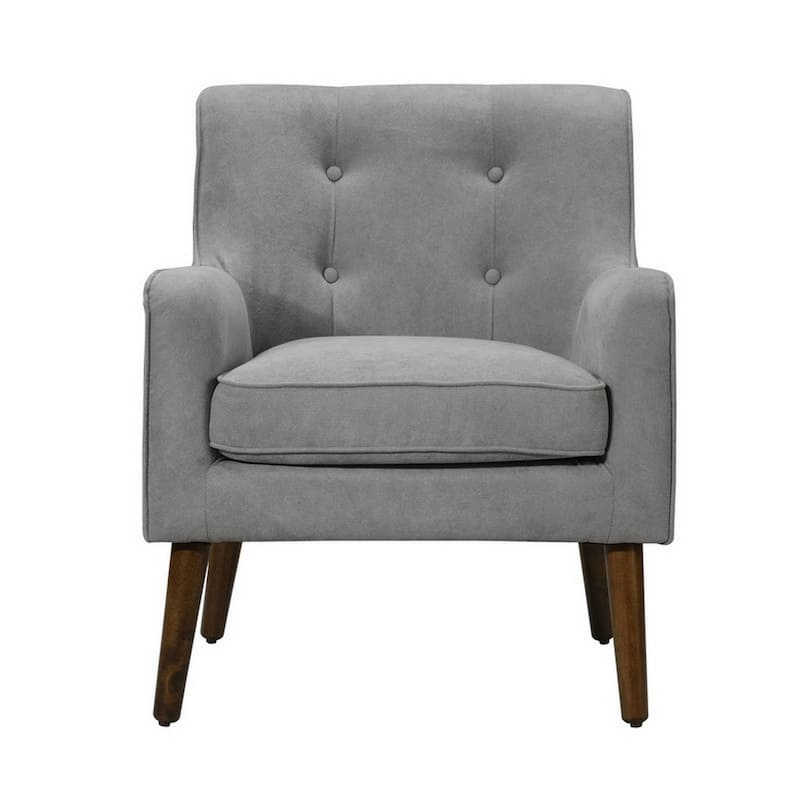 Kina 28 Inch Accent Chair, Light Gray Fabric, Button Tufted, Angled Legs