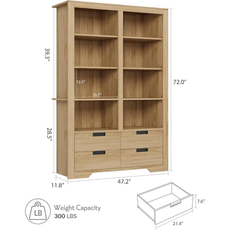72 in Tall Bookcase, Freestanding Display Storage Bookshelves with Storage