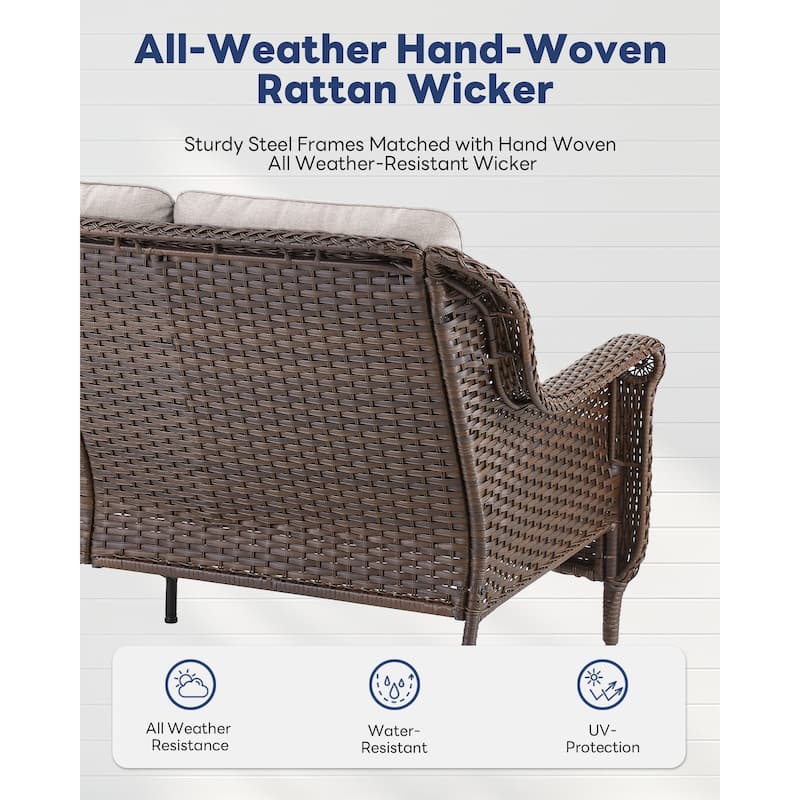 Outdoor Patio 3-Seat Sofa with 2 Ottomans