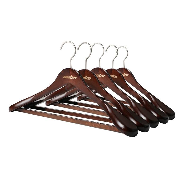 Set Of 5 Natural Wooden Coat Hangers for Suit/Dress/Shirt/Sweater - 17.52*2.16*8.74in - Brown