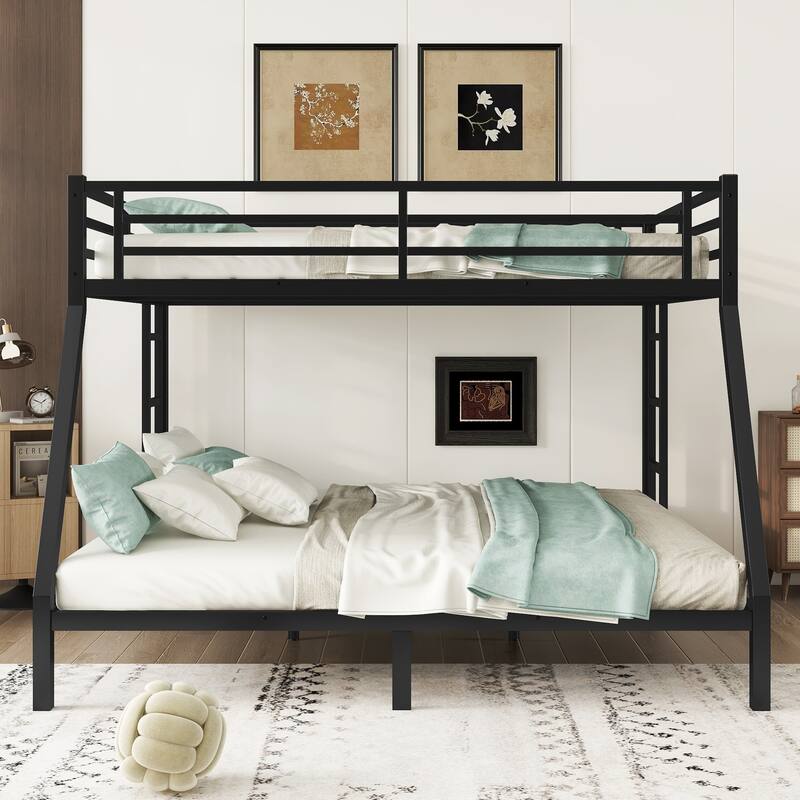 Metal Bunk Bed with Noise-Free Slats, Guardrails, & Durable Construction for Teens and Adults