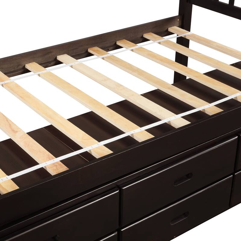 Twin Bed with Storage, Twin Size Daybed with 6 Drawers, Wood Storage Bed Frame, Twin Size Platform Bedframe, Solid Wood Bedframe