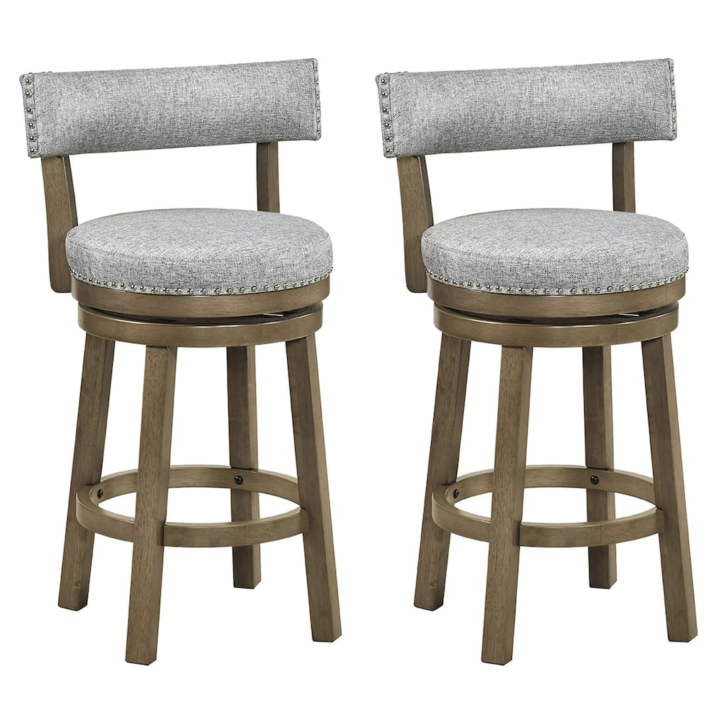 Gymax 2 PCS Swivel Counter Height Bar Stool Upholstered Barstool w/