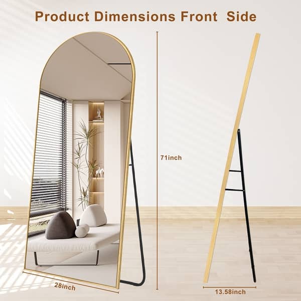 dimension image slide 3 of 8, Modern Arched Full Length Aluminum Alloy Floor Mirror Standing Mirror