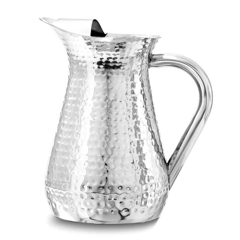 Curata 48 Ounce Hammered Stainless Steel Water Pitcher with Ice Guard