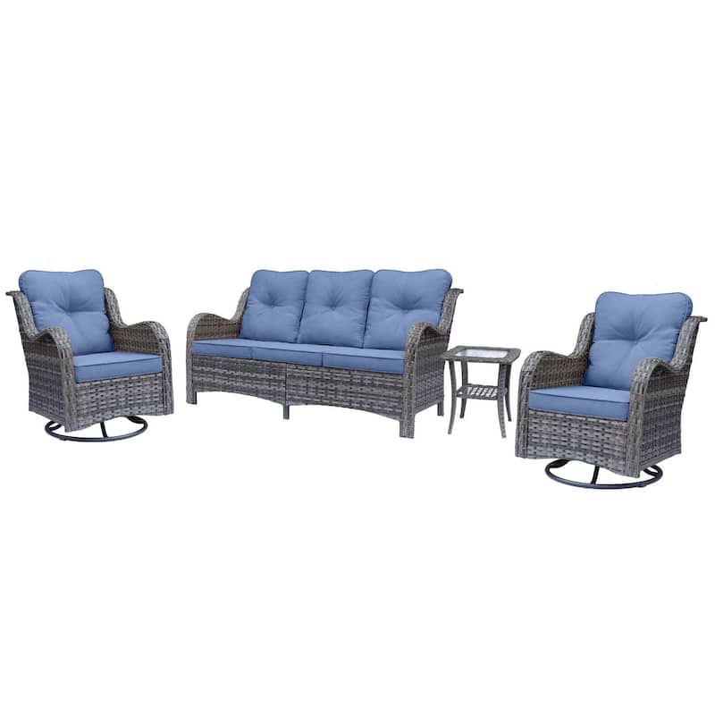 Gray Wicker Rattan Outdoor Patio Furniture Set Swivel Chair with Cushion