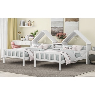 Twin Platform Double Shared Beds with House Headboard for Kids' Room