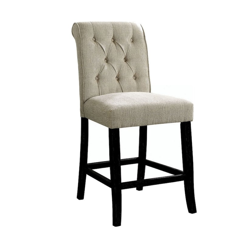 Wooden Fabric Upholstered Counter Height Chair, Ivory And Black - 42.25 H x 20 W x 24 L Inches - Black/Ivory