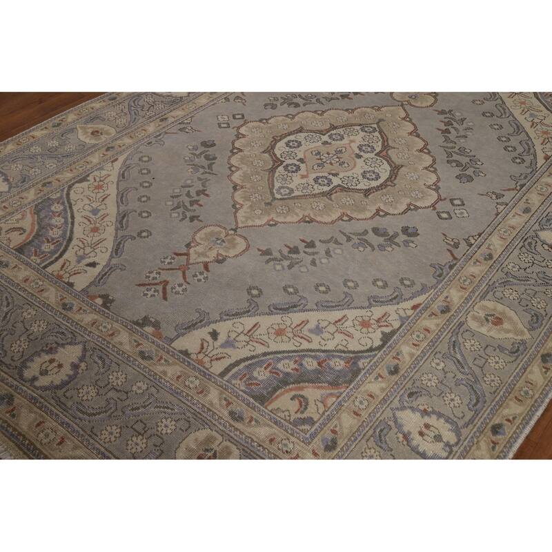 Gray Medallion Tabriz Persian Area Rug Handmade Wool Carpet - 6'5"x 9'0"