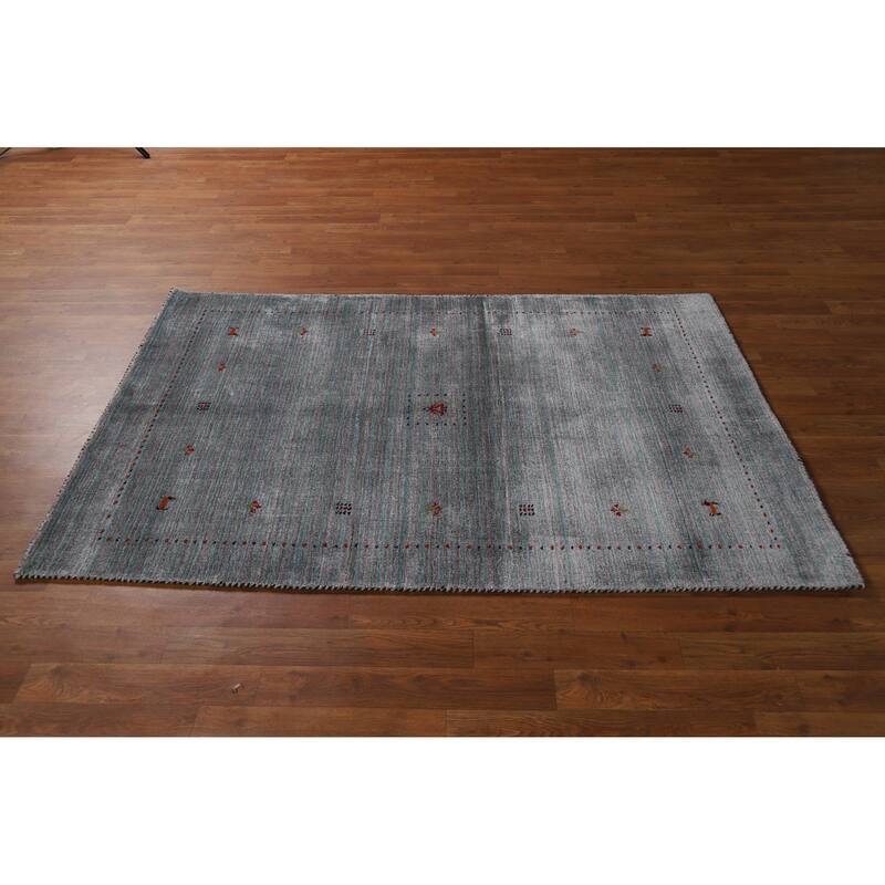 Hand Knotted Oriental 100% Wool Carpet Tribal Animal Pictorial Greys & Charcoal Gabbeh Area Rug - 5' 10'' X 3' 11''