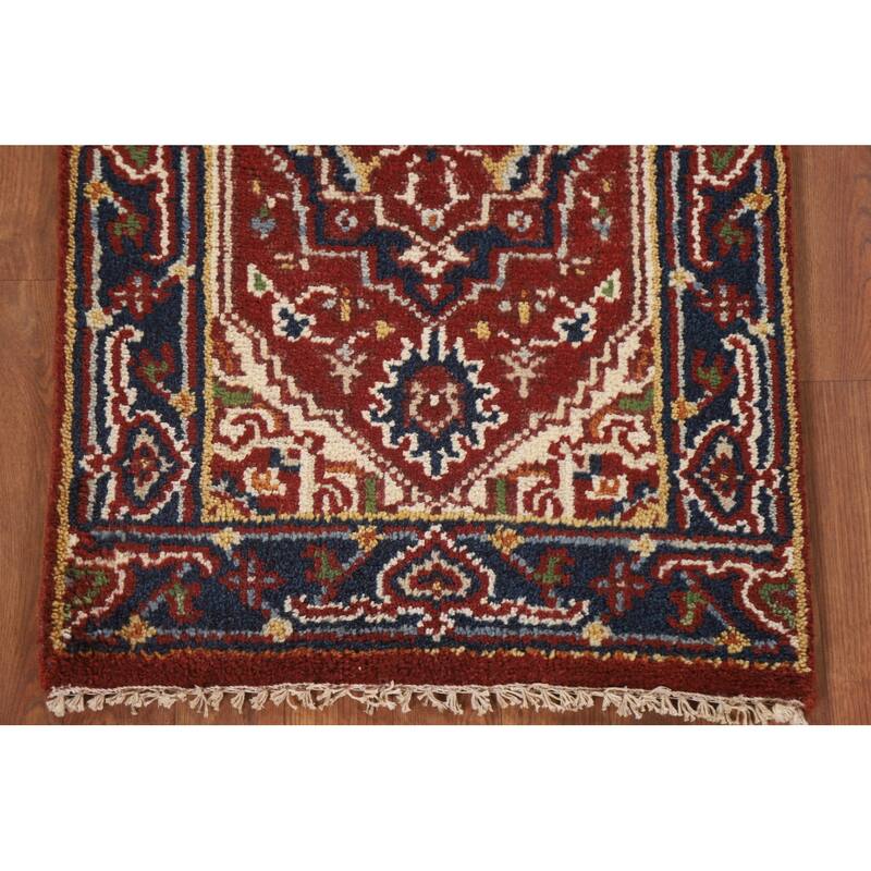Hand Knotted Oriental 100% Wool Carpet Traditional Medallion Red Heriz (serapi) Area Rug - 3' 0'' X 2' 0''