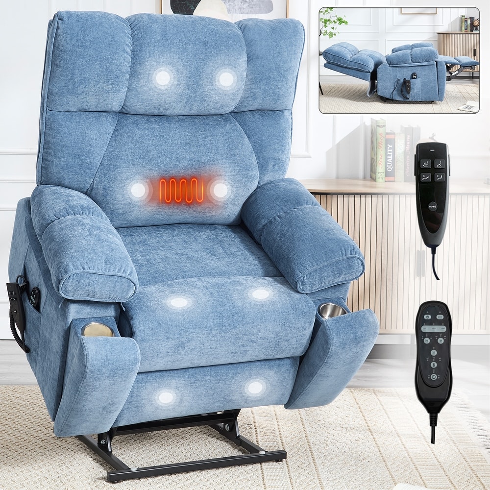 Heat Massage Dual Motor Infinite Position Large Electric Power Lift Recliners with Hidden Cup Holders,Power-Remote,Medium-firm