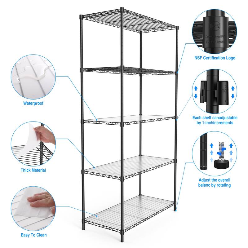 5 Tier metal storage rack with lining