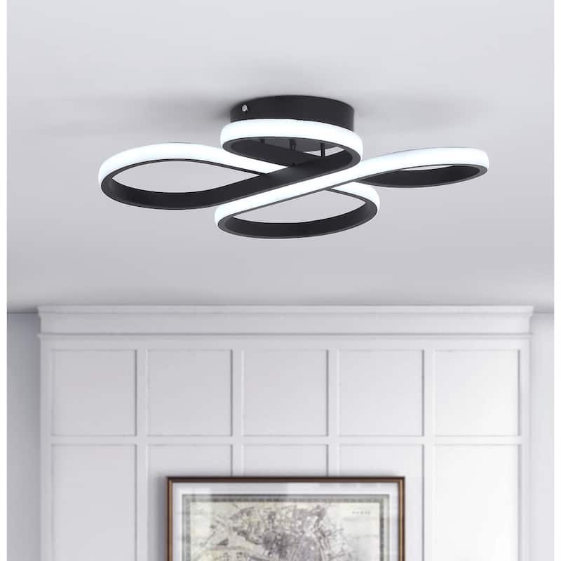 Modern 1-Light Concise Linear Design LED Flush Mount Lamp - Black