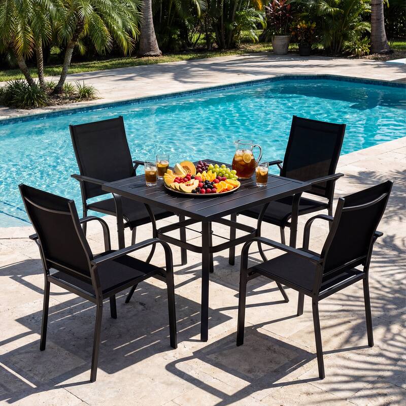 Gymax Patio Dining Chairs Set of 6 w/Metal Frame Breathable Mesh
