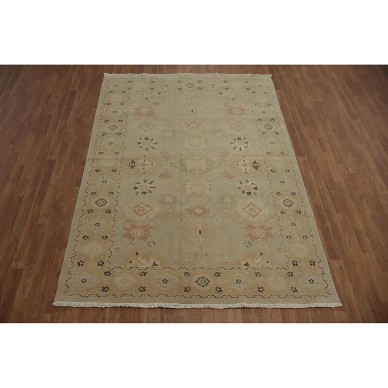 Hand Knotted Oriental 100% Wool Carpet Traditional Floral Beige & Ivories Ziegler Area Rug - 8' 4'' X 5' 11''