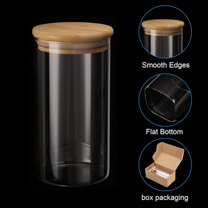2Pcs 22oz Glass Jar with Airtight Bamboo Lid Glass Kitchen Container (16x8cm) - Transparent
