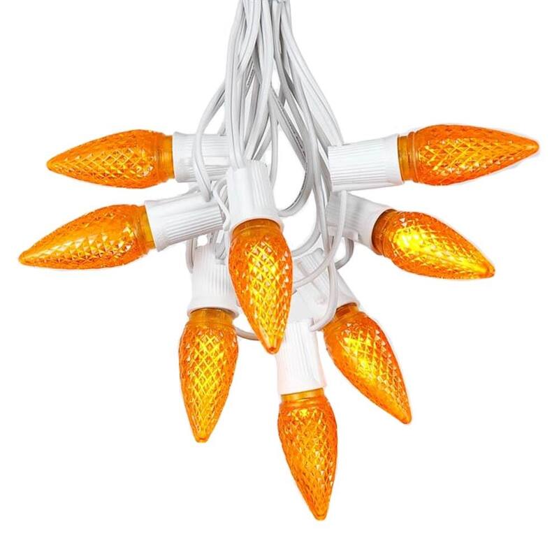 25 Foot C9 LED Christmas Light Set, Hanging String Lights, White Wire - Orange